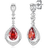 EVEVIC Trendy Austrian Crystal Teardrop Halo Hollow Drop Earrings for Women 14K Gold Plated Dangle Earring Hypoallergenic Jewelry Gift