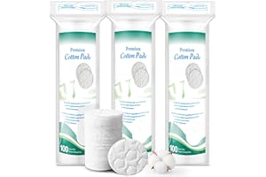 Premium Cotton Rounds for Face, 300 Count Makeup Remover Pads, 100% Pure & Natural Facial Cleansing Round Pads, Hypoallergeni