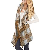 Inorin Womens Sleeveless Plaid Asymmetrical Hem Tassel Drape Open Front Cardigan Vest
