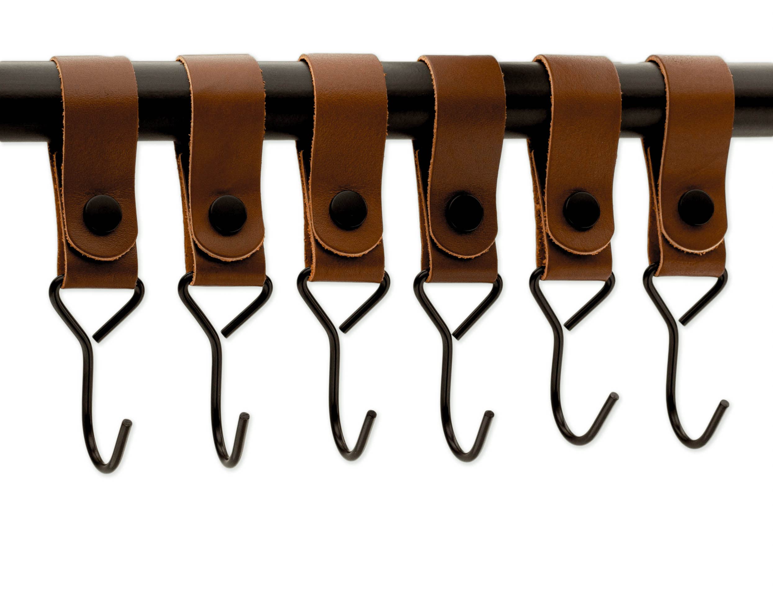 Brute Strength - Multifunctional Hook with Leather Loop - Cognac - 12 x - Coat Hooks / Camping Hooks Leather