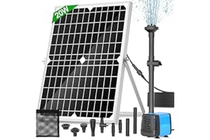 Solar Pond Pump, 20W Solar Fountain Pump with 1325L/H Flow & 4 Spray Styles, 16.5Ft Extendable Power Cord, Debris Barrier Bag