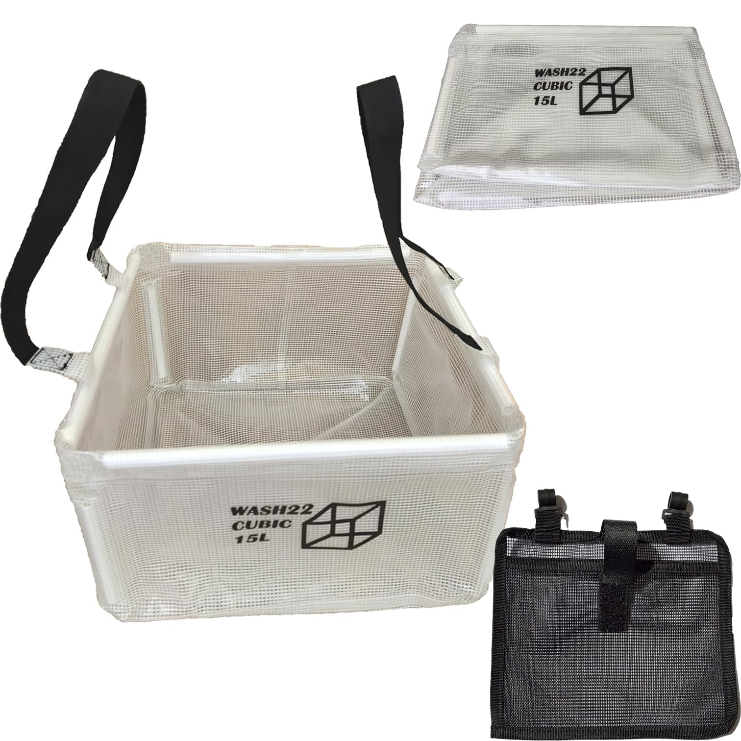 WASH22 Cubic 15L - Transparent | Mesh bag - Sink Basin Bucket Folding Box Collapsible Camping Washing Tidy for Tents Motorhomes Campervans Tentbox Portable Waterproof Laundry Peg Bag
