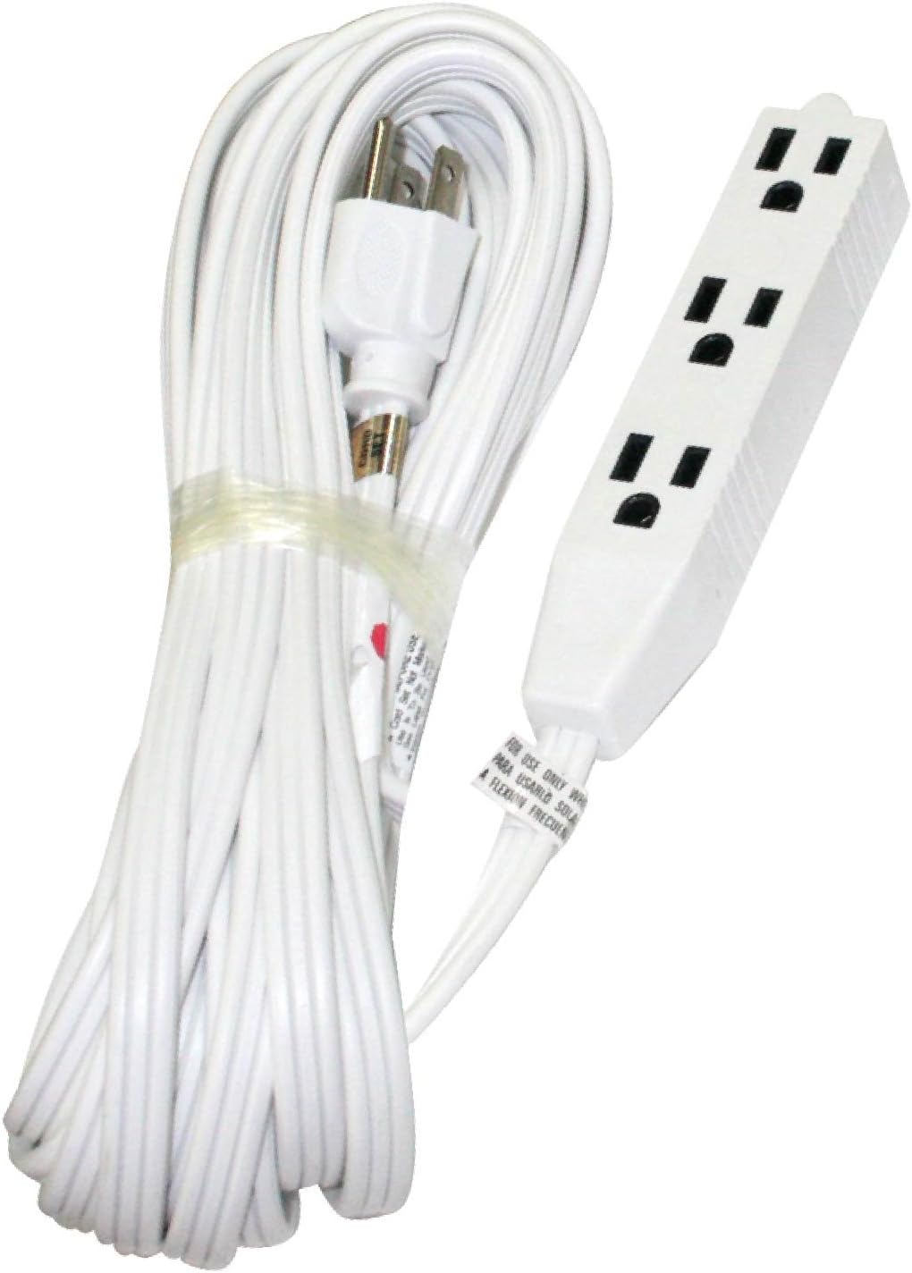 POWTECH Heavy Duty 3 Outlet Grounded Indoor Home Office Extention Cord, 25-FEET, 16 GAUGE (SPT-3) 16 AWG 3, 125V, 1625 Watt, 3 Conducter Polarized Extension Cord, White - UL Listed,PT-3916-25WHT