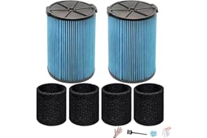 2-Pack VF5000 Filter with 4 Foam Sleeves for Ridgid Shop Vac filter, Replacement Filter Kit Compatible with WD1450, WD0970, W