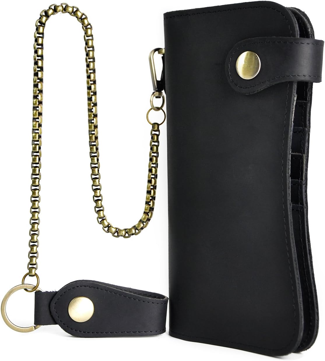Le'aokuu Mens Genuine Leather Bifold Wallet Organizer Checkbook Iron Chain 1088 The Black - Image 3