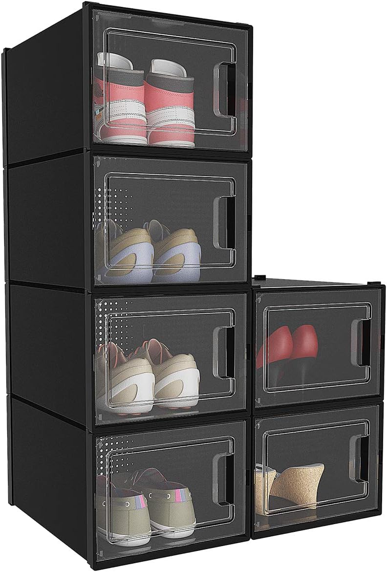 stackable clear shoe drawers on Yitahome Shoe Box Medium Size Set Of 6 Shoe Storage Organizers Heavy Duty Stackable Clear Shoe Storage Box Rack Clear Drawer Black Storage Organization Clothing Closet Storage