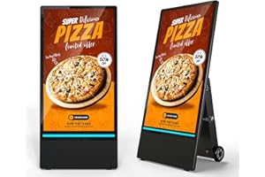 SIOXCFZ 43 inch Rechargeable Portable Outdoor Digital Signage Displays, 2K FHD, IP65 Waterproof, Smart LCD Split Screen, Brightness Auto-Adjustment Movable Advertising Kiosk with Android OS