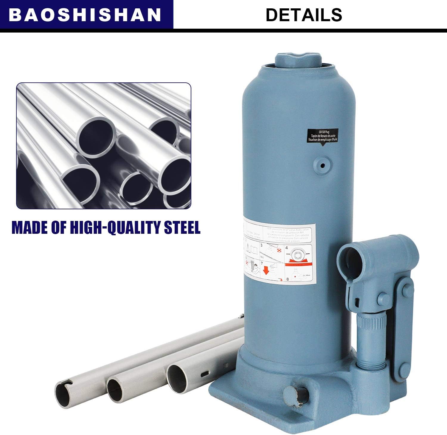 BAOSHISHAN 4 Ton Double Ram Bottle Jack High Lift Hydraulic Jack 10-5/8" to 24-1/8" Lifting Range: Home Improvement