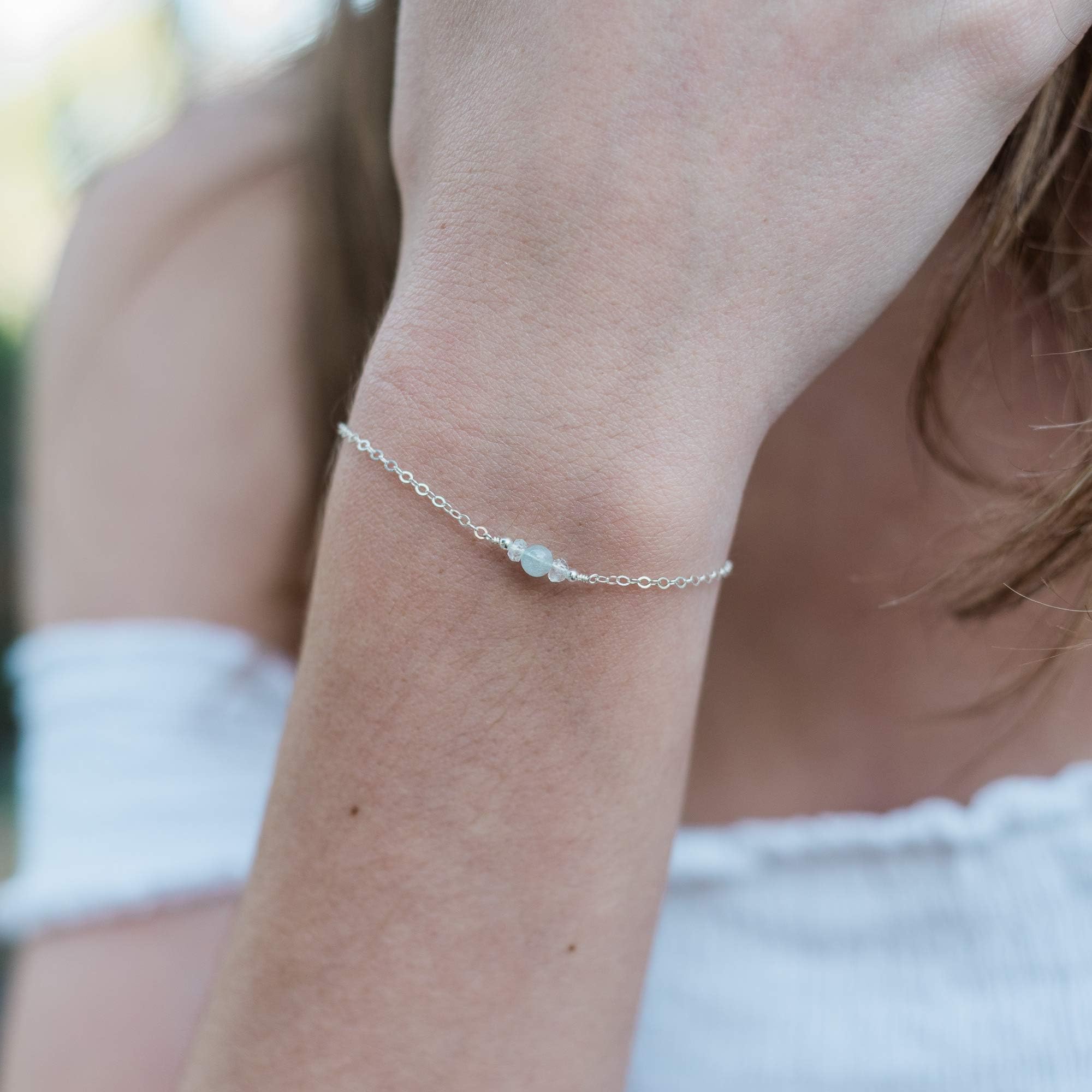 Luna Tide Aquamarine Dainty Bracelet in Sterling Silver