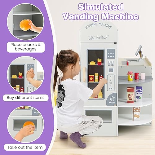 HONEY JOY Kids Grocery Store Playset, Wooden Supermarket Playset w