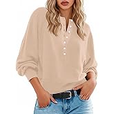 MAOECO Henley Pullover Sweaters for Women Spring Button Long Sleeve Dressy Casual Loose Cozy Knit Tops Trendy Outfits