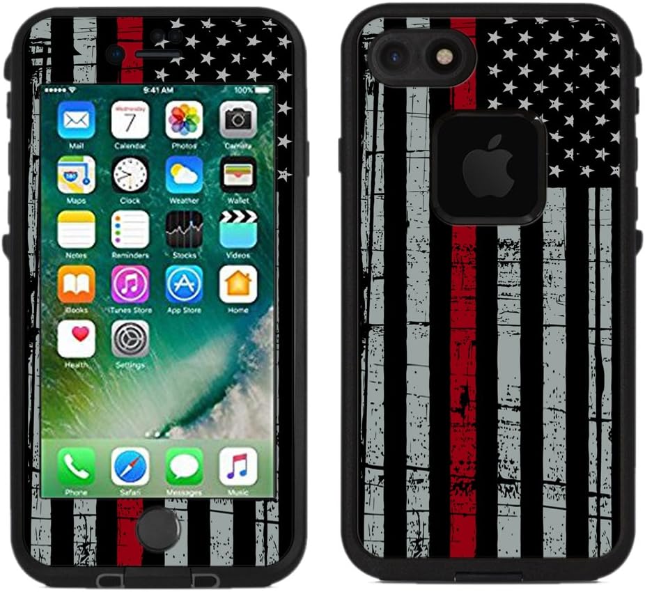 Teleskins Protective Designer Vinyl Skin Decals/Stickers Compatible with Lifeproof Fre iPhone 7 / iPhone 8 Case -Thin Red Line USA Fire Fighter Flag Design Patterns - only Skins and not Case
