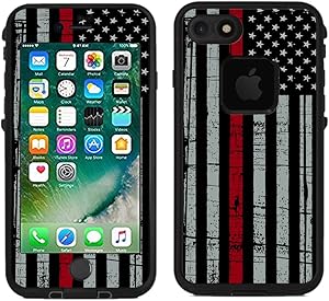 Teleskins Protective Designer Vinyl Skin Decals/Stickers Compatible with Lifeproof Fre iPhone 7 / iPhone 8 Case -Thin Red Line USA Fire Fighter Flag Design Patterns - only Skins and not Case