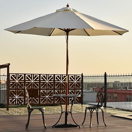 Wenst Skufan 9ft Height Adjustable Patio Umbrella Wood Pole Outdoor Sun Shade Sun Shade Beach Amazon Co Uk Garden Outdoors