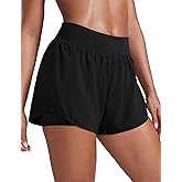 CRZ YOGA 2 in 1 Split Flat Rise Running Shorts for Women 3" - High Waisted Workout Athletic Gym Tennis with Pocket