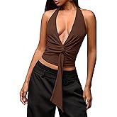 MISSACTIVER Women’s Sexy Halter Top Backless Wrap Twist Crop Tops Y2K Plunge Deep V-Neck Bandage Crop Tank Top Corset Cami