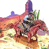 3D Pop Up Greeting Card – Handmade Cowboy on Horse Card – Texas Western Desert Scene – Birthday, Father’s Day, Retirement, Country & Rodeo Gift