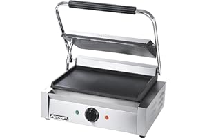 Adcraft SG-811E/F Smooth Electric Panini Grill, Panini Press with Cast Iron Smooth Flat Plates, Stainless Steel, 1750-Watts, 120v, NSF