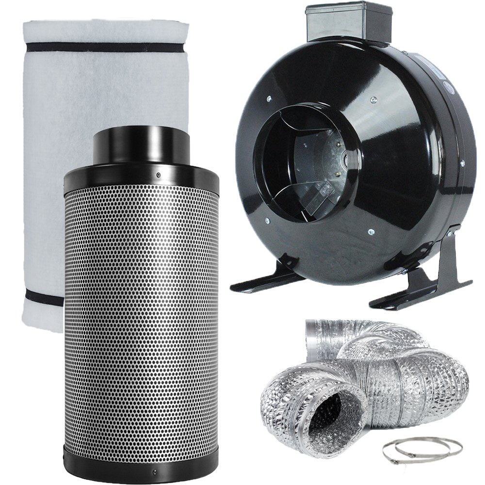 TopoLite 6" Inline Fan Carbon Air Filter Ducting Combo for