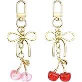 Cherry Keychain With Gold Bow Glitter Small Bag Charms For Women Cute Pink Red Cherry Car Keys Accessories For Women Purse Birthday Christmas Valentine's Holiday Gift Purse Accessory