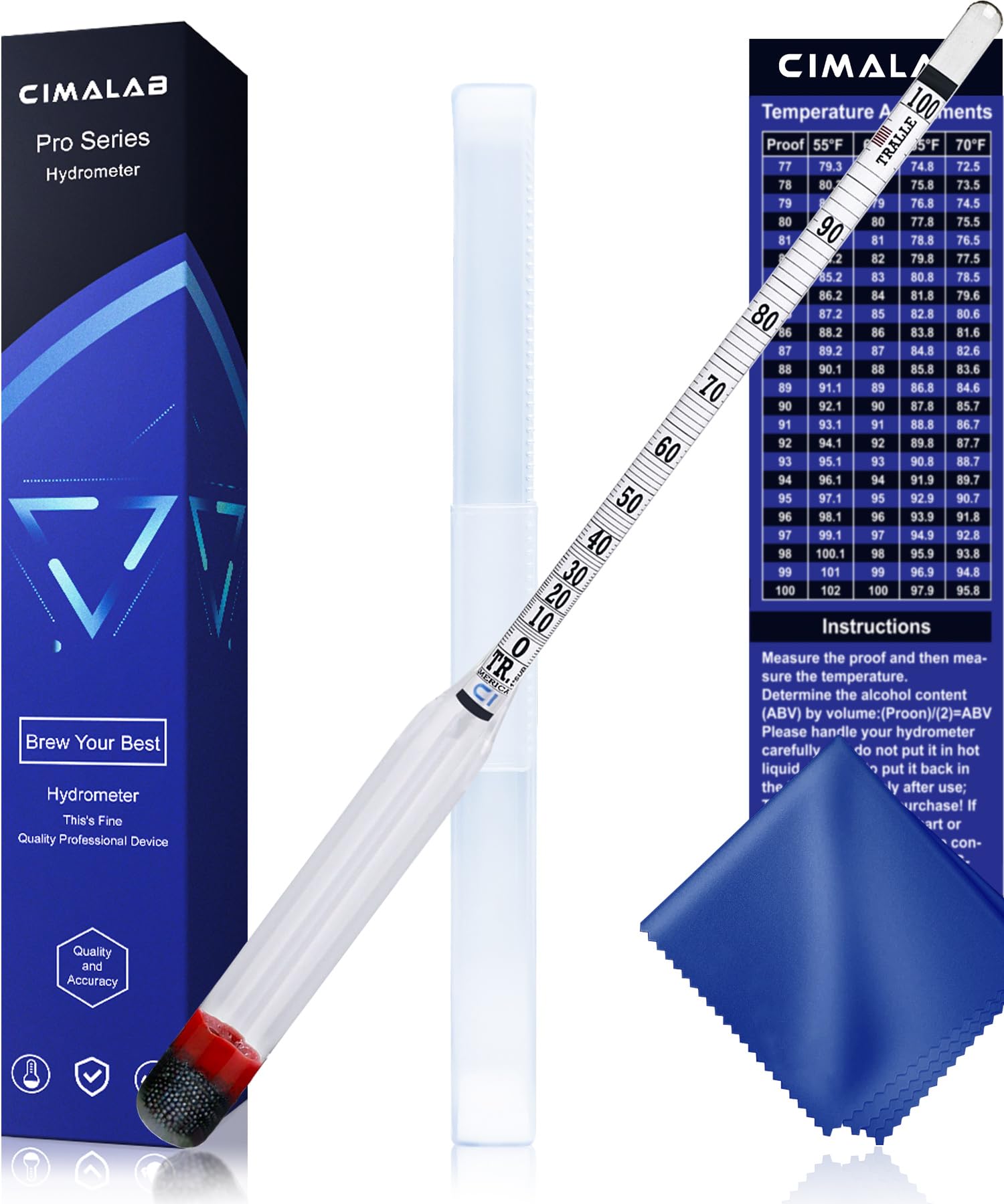 Photo 1 of CIMALAB Hydrometer Alcohol Meter, Hydrometer Alcohol 0-200 Proof and Tralle Hydrometer, Alcohol Proof Tester for Liquor/Moonshine/Proofing Distilled/Spirits/Distilled Alcohol Proof