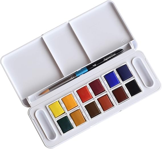 DalerRowney Aquafine 12 Half Pan Travel Watercolor Set, Assorted