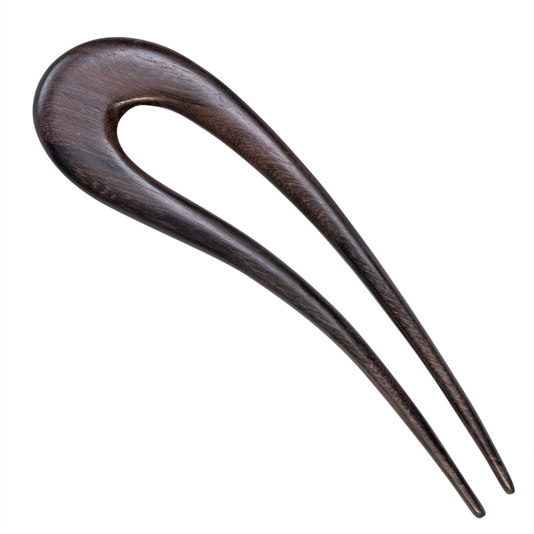 81stgeneration Women's Brown Natural Wood Wooden Double Prong Vintage Style Curved Hair Stick Pin Hairpin
