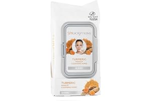 SPASCRIPTIONS Turmeric Makeup Cleansing Towelettes, 60 Ct. Antioxidant-Rich & Brightening with Turmeric, Gently Cleanse Skin & Remove Makeup, Soft & Balancing Face Wipes (1 Pack)