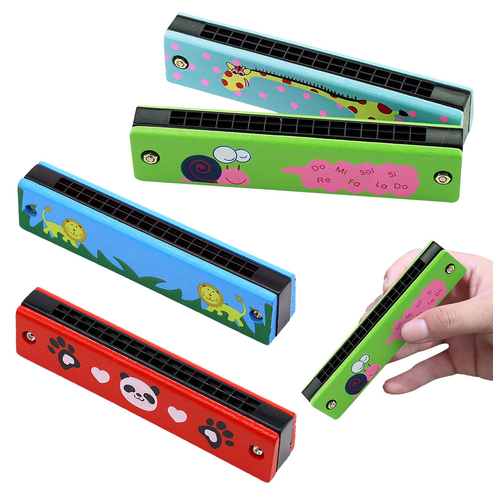 Harmonica Kids, 4 PCS Cartoon Harmonica with Double Row 16 Holes Mouth Organ Key of C Diatonic for Kids Adults Beginners and Performers Music Gift