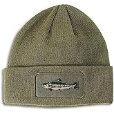 Custom Patch Beanie Fish Rainbow Trout Skull Cap Hats for Men & Women Acrylic Winter Hats One Size