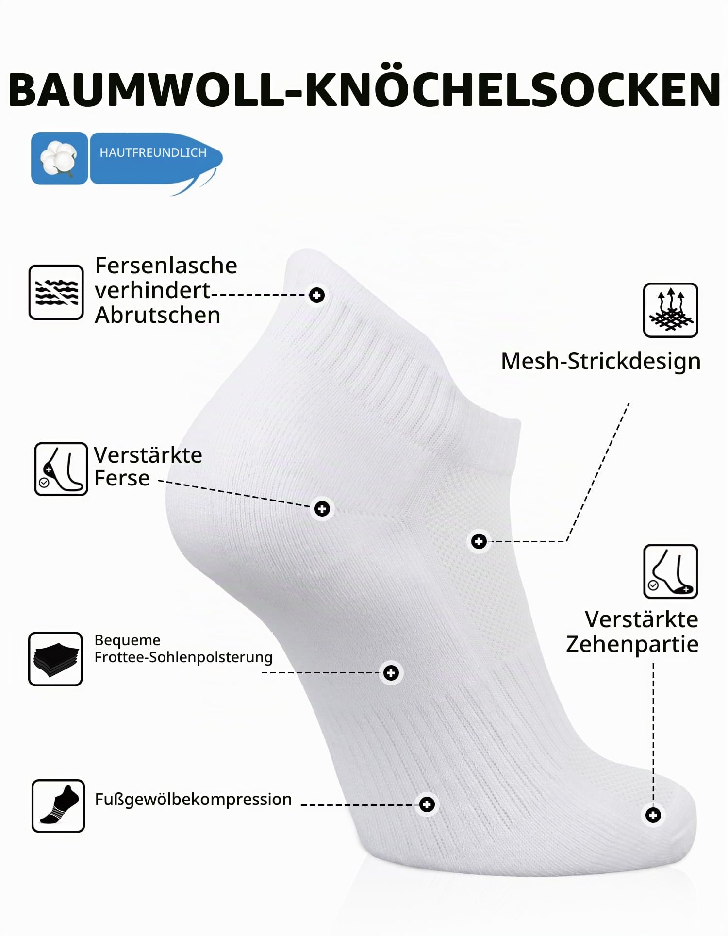 CLOSEMATE 7 Paar gepolsterte Sneakersocken für Herren & Damen, EU 39-42 4