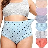 Feihtl Womens Underwear Cotton Panties Plus Size XL-5XL Mid High Waisted Full Coverage Ladies Briefs 6 Pack