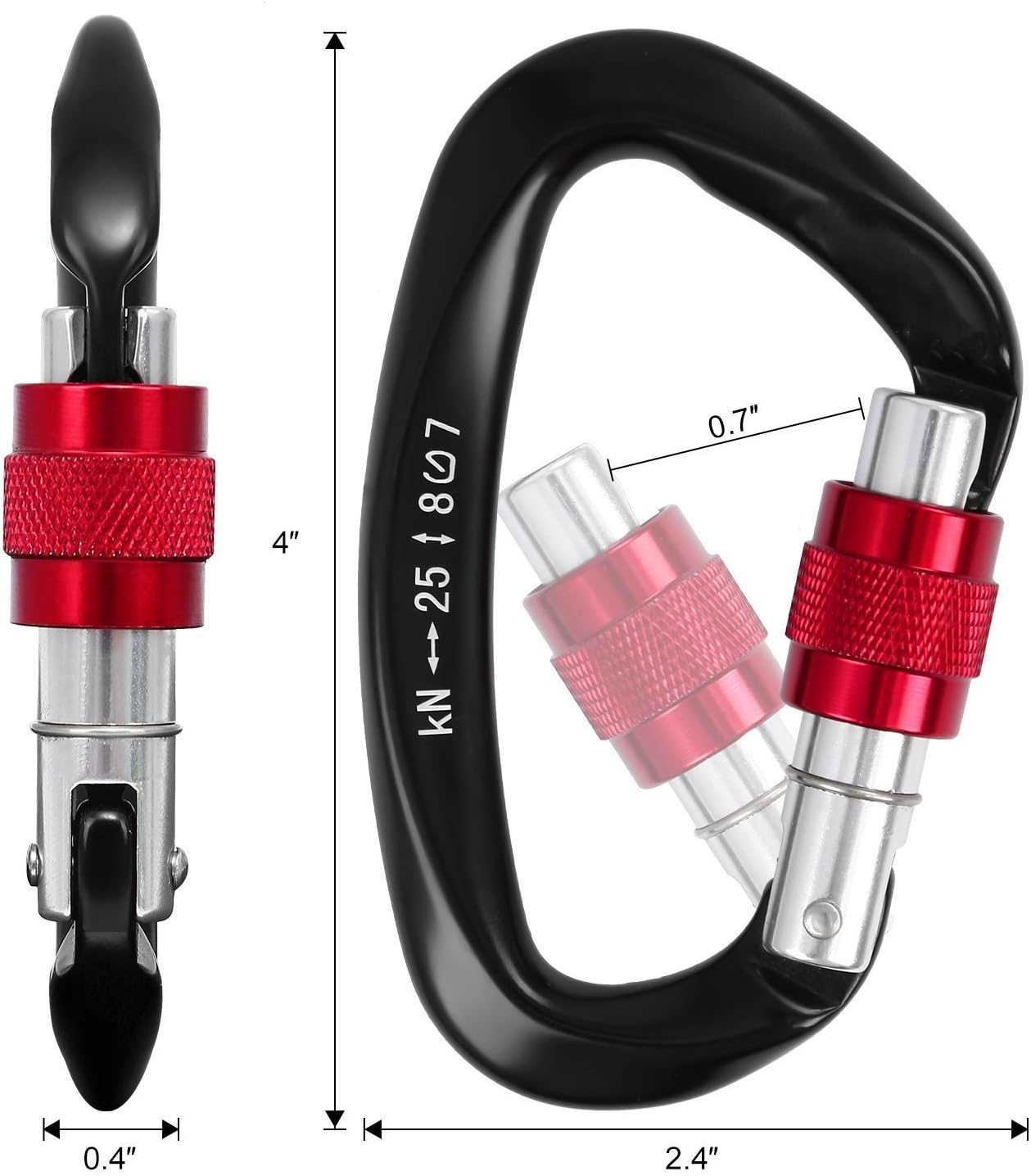 Climbing Locking Carabiner d-Ring Clip, 2 Pack，25KN (5, 511 lbs) Aluminum caribeaners Climbing Gear caribiners Strong Small for Camping, Fishing, Keychain, Outdoor & Gym etc (2 Black) : Sports & Outdoors