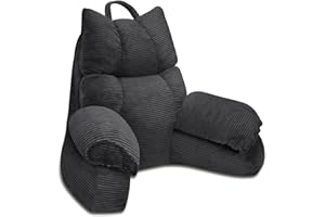 RRPAHWTV Back Pillow for Bed Sitting up,Reading Pillow with Shredded Memory Foam for Adult Backrest,Back Pillow with arms for Watching TV/Reading/Gaming/Resting in Bed or Floor（Grey Black，Standard）