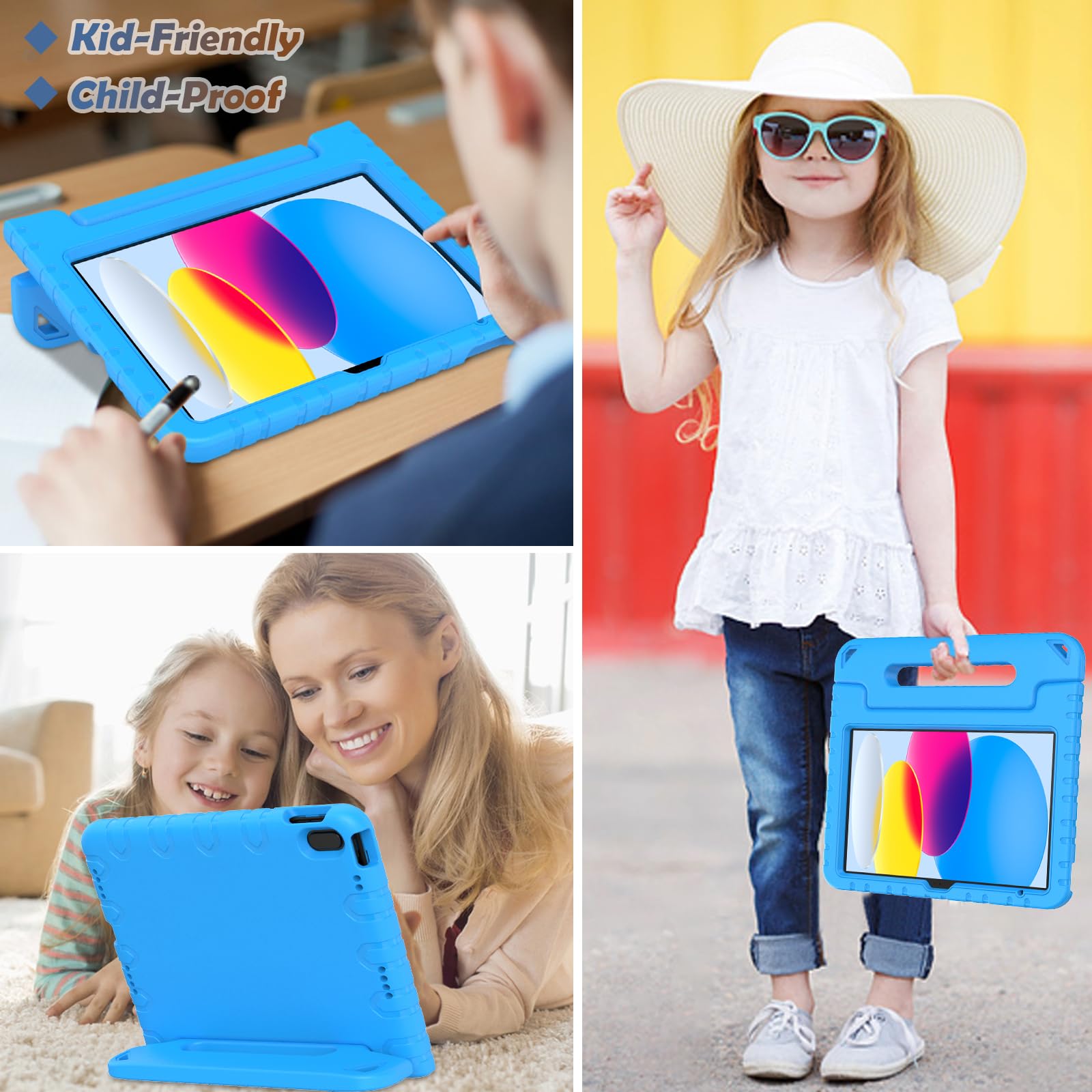 LTROP Kids Case for iPad A16 11th Generation 11-inch 2025/ iPad 10th Generation 10.9-inch 2022 with Screen Protector, Lightweight Shockproof Convertible Handle Stand Cover for iPad 11/10 Gen, Blue
