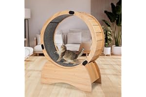 FTOPBTB Wooden Cat Exercise Wheel for Indoor Cats with Locking Mechanism, Great for Running, Spinning and Scratching Fun, 38.8”W Cat Treadmill with Silent Wheel, Cats Fitness Weight Loss Device