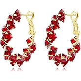 Gold Red Crystal Hoop Earrings 14K Gold Hoop Earrings Red Crystal Chunky Hoops Trendy Hypoallergenic Jewelry Gifts for Women 30MM
