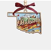 Moonlit93 Oklahoma State Christmas Wooden Ornament - 2-Layer Laser-Cut Wooden Keepsake - Rustic Holiday Decor & Ideal Travel Gift for Women Men Family & Friends - Oklahoma Locals Gift