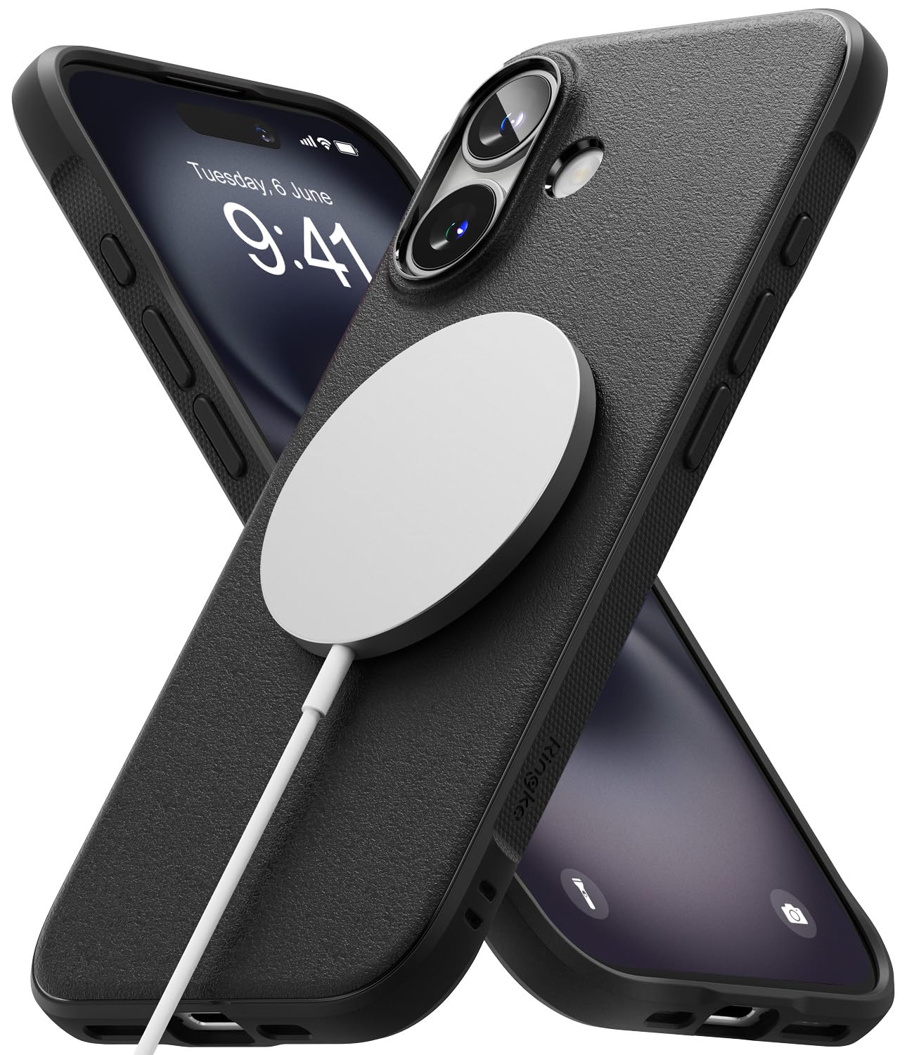 Ringke Onyx for iPhone 16 Case [Compatible with MagSafe] [Anti-Fingerprint Texture] Slim Lightweight Cover with Full Coverage Camera Plustection & Non-Slip Side Grip - Magnetic Black