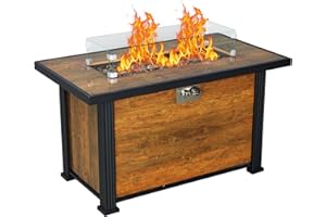 KIARIXO 44 Inch 2-in-1 Outdoor Propane Fire Table, 50,000 BTU Fireplace, Patio Gas Fire Pit Table with Tempered Glass Wind Gaurd&Rain Cover, for Foolside, Dect, Lawn, Patio, Outside Garden