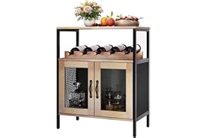 EVASTAR HOME EvaStar Liquor Cabinet with Removable Wine Rack, Industrial Wine Bar Cabinet, Small Home Bar Cabinet with Metal Mesh Doors, Wine Storage for Living Room, Grey