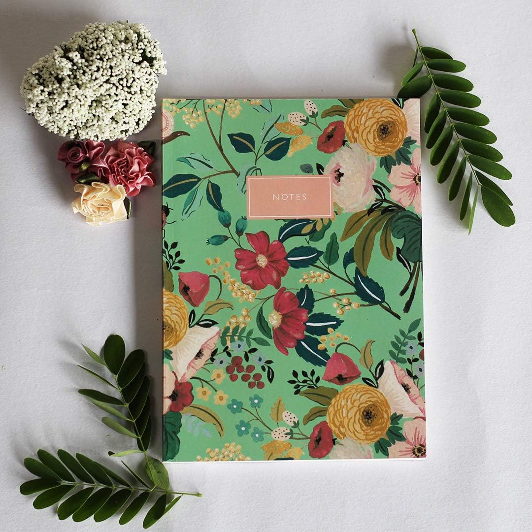 The Ink Bucket - Green Garden Notebook | Blank Inside, 130 Pages | Designer Made | 5 in x 7 in