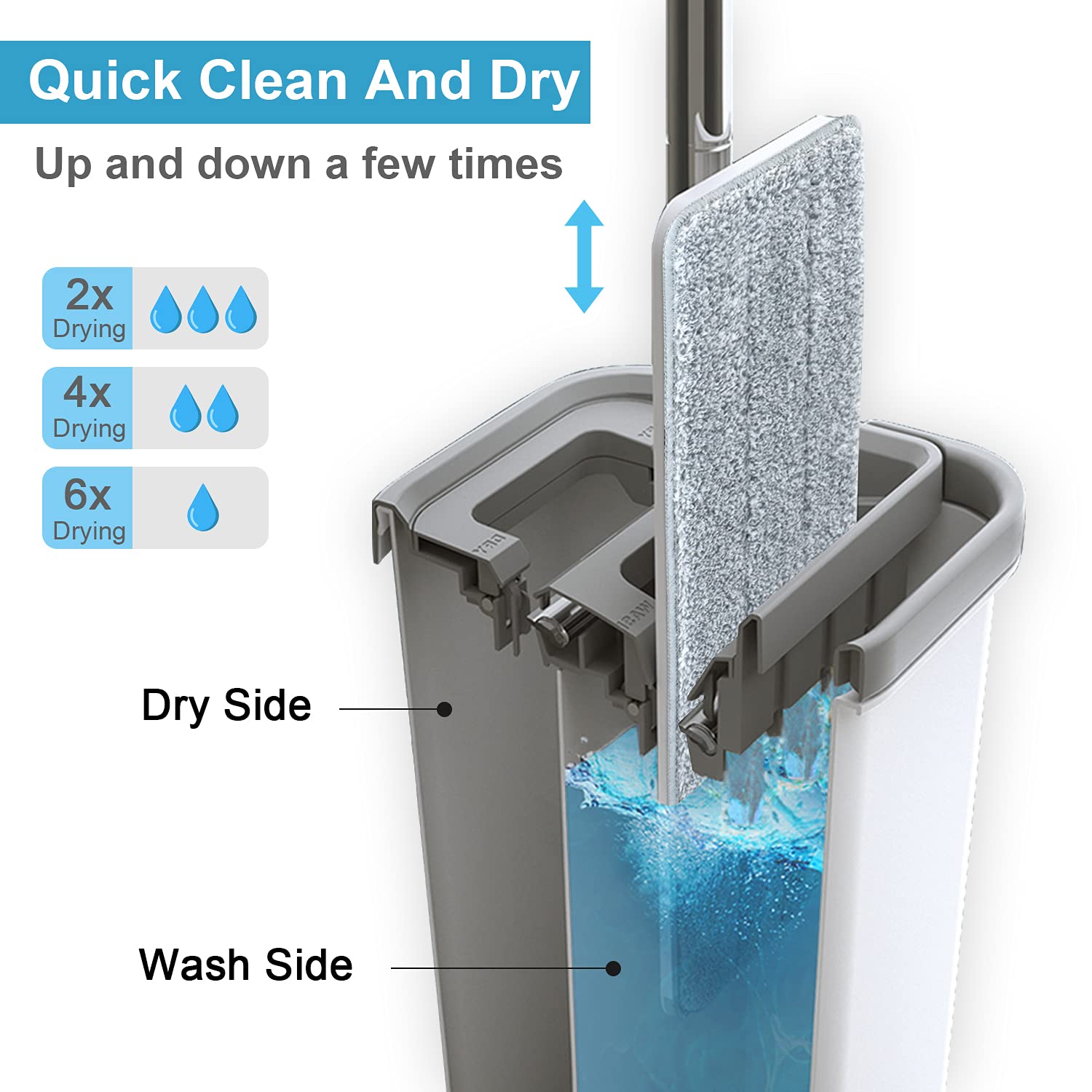 Mop and Bucket with Wringer Set, Hands Free Flat Floor Mop and Bucket, 3 Washable Microfiber Pads Included, Wet and Dry Use, Home Floor Cleaning System for All Floor Types and Windows