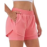 Stelle Women 2 in 1 Running Shorts High Waisted Athletic Shorts Gym Workout Shorts with Liner Zipper Pockets
