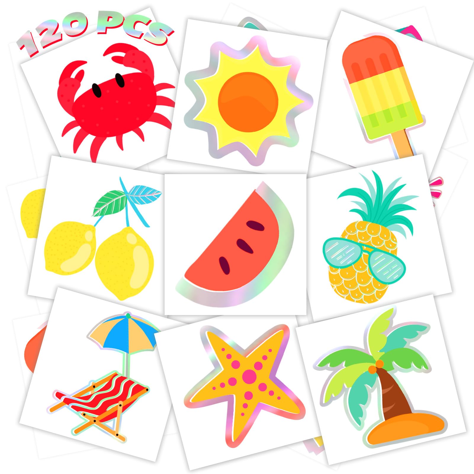 Photo 1 of winthrop 120 Pcs Summer Temporary Tattoos for Kids, Metallic Foil Bronzing Style, Individually Wrapped Safety Waterproof Tattoos, Best Choice for Hawaiian Pool Beach Party Matching Game, 60 Designs