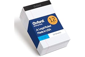 Oxford 5 x 8 Legal Pads, 12 Pack, Narrow Ruled, White Paper, 50 Sheets Per Writing Pad, Made in the USA (74019)