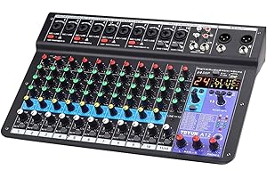 TEYUN Dj Console Micfuns Stage Audio 12 Channel 48v Mixer With Usb Computer Bluetooth Built-In Digital Effect Mixer For Music Recording Studio Live Stage Yoube Tiktok