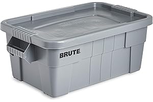 Rubbermaid Commercial Products BRUTE Tote Storage Container with Lid, 14-Gallon-included, Rugged/Reusable Boxes for Moving/Storing in Garage/Basement/Attic/Jobsite/Truck/Camping, Gray