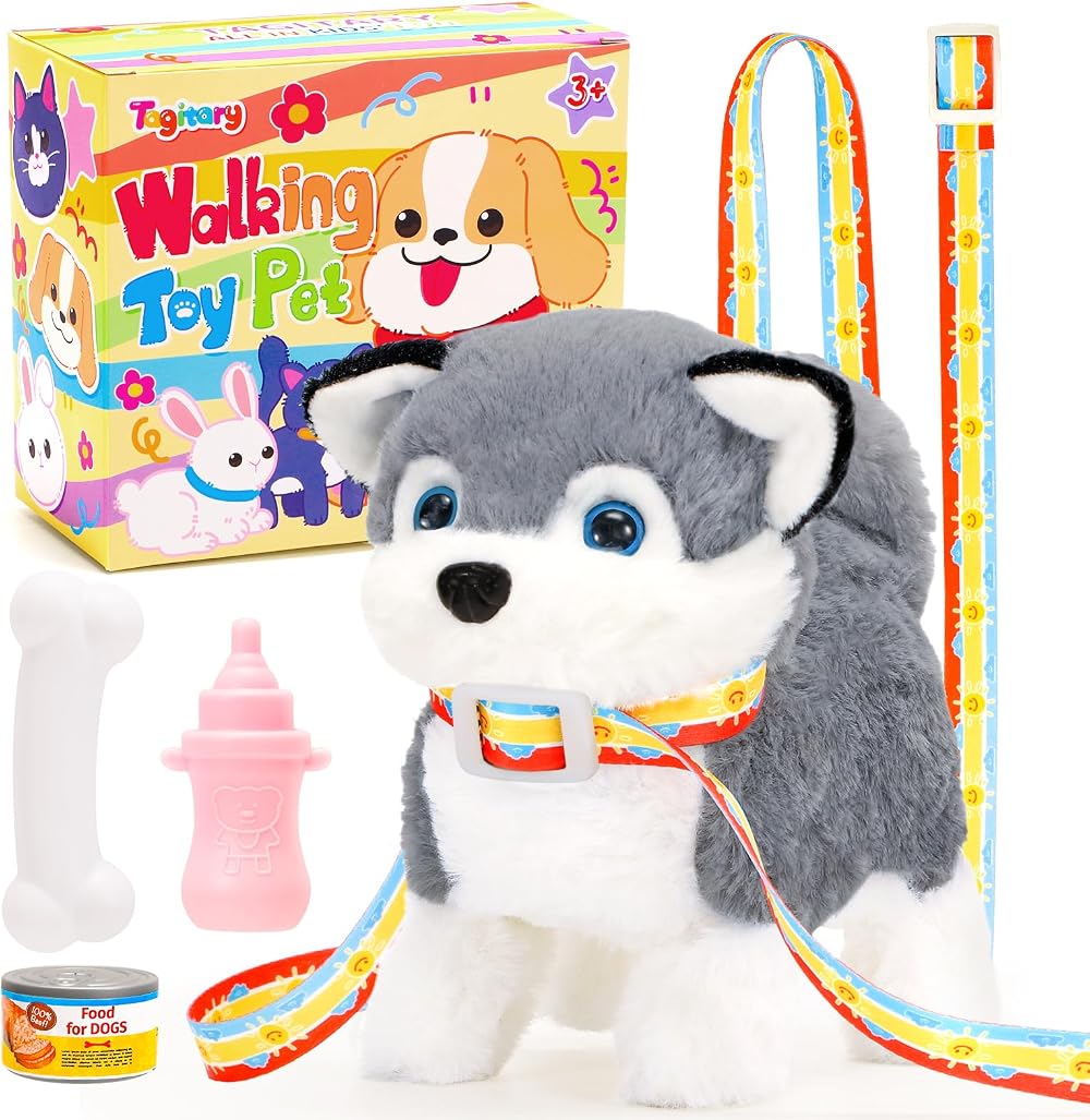 Tagitary Electronic Plush Dog Toy Walking Barking Tail Wagging Leash Toddler