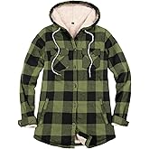 ThCreasa Womens Sherpa Lined Plaid Hooded Flannel Jacket with Hand Pockets Button Down Shirt Jackets